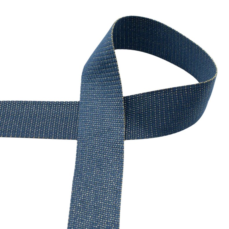 Webbing, gold metal fiber 40 mm Denim per m