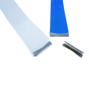 Metal end tip - End webbing for belts eg.