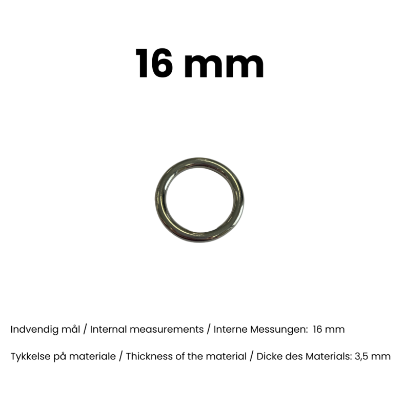 Rund ring stbt 16 mm Nikkel pr. stk.
