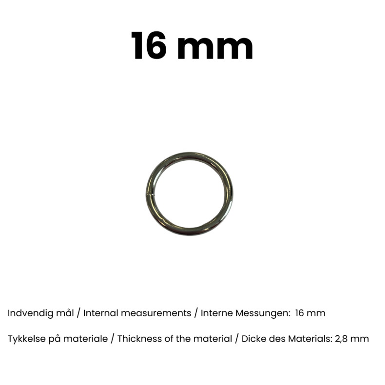 Rund ring svejset 16 mm Nikkel pr. stk.