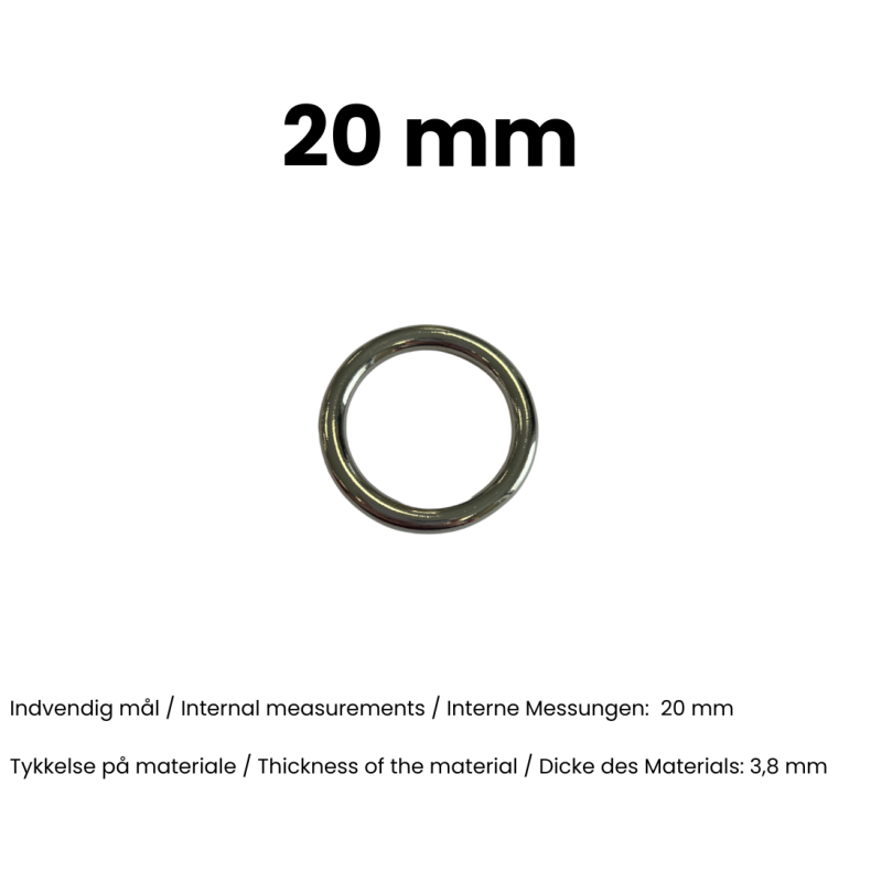 Rund ring stbt 20 mm Nikkel pr. stk.