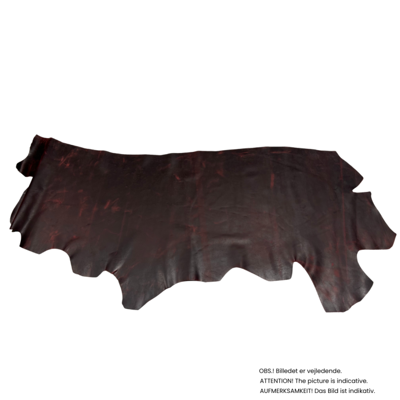 Cowside, waxed with pull up, 1,0-1,5 mm. Dark red